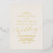 Delicate Gold Foil-kalligrafie | Ivory Wedding Folie Uitnodiging (Voorkant)
