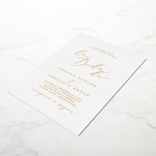 Delicate Gold Foil kalligrafie La Boda De Wedding Folie Uitnodiging (Gedraaid)