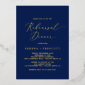 Delicate Gold Foil | Navy Blue Rehearsal Dinner Folie Uitnodiging (Voorkant)