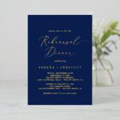 Delicate Gold Foil | Navy Blue Rehearsal Dinner Folie Uitnodiging (Staand Voorkant)