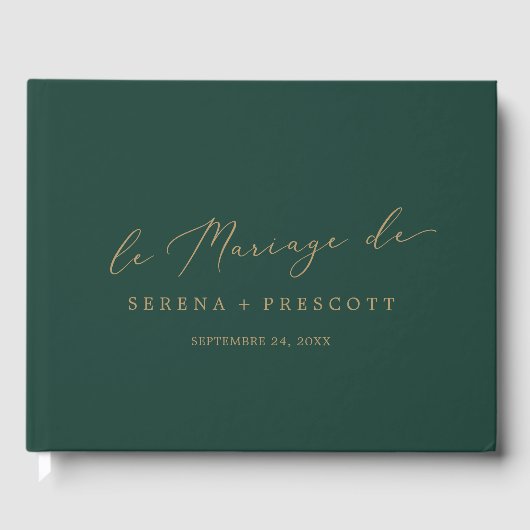 Delicate Gold Groene Monogram Terug Le Mariage De Gastenboek (Voorkant)