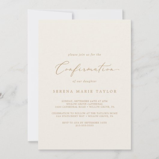 Delicate Gold-kalligrafie | Bevestiging van crème Kaart (Voorkant)
