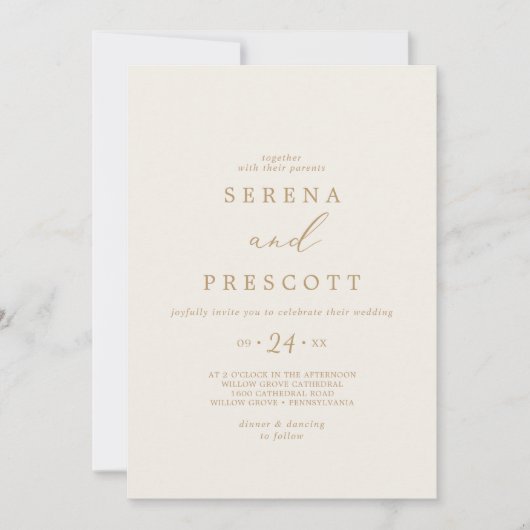 Delicate Gold-kalligrafie | Casual huwelijk tussen Kaart (Voorkant)