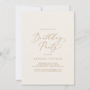 Delicate Gold-kalligrafie   Cream Birthday Party Kaart