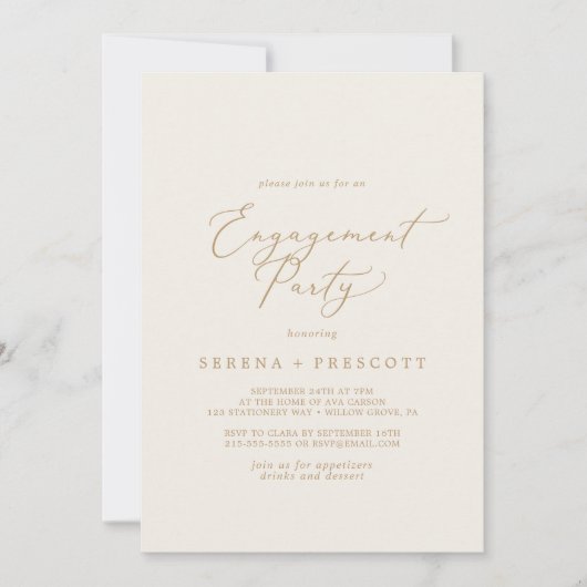 Delicate Gold-kalligrafie | Cream Engagement Party Kaart (Voorkant)