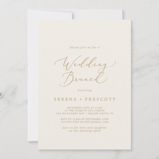 Delicate Gold-kalligrafie | Cream Wedding Brunch Kaart (Voorkant)