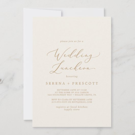 Delicate Gold-kalligrafie | Cream Wedding Luncheon Kaart (Voorkant)