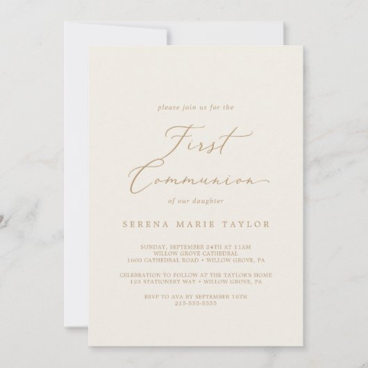 Delicate Gold-kalligrafie | Eerste communie crème Kaart (Voorkant)