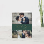 Delicate Gold-kalligrafie | Groen 3 Fotocollage Bedankkaart (Voorkant)