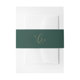 Delicate Gold-kalligrafie | Groen monogram huwelij Uitnodigingen Wikkel