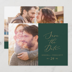 Delicate Gold-kalligrafie   Groene foto Save The Date
