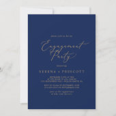 Delicate Gold-kalligrafie | Navy Engagement Party Kaart (Voorkant)