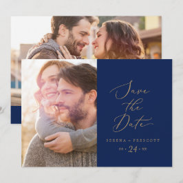 Delicate Gold-kalligrafie | Navy Foto Save The Date