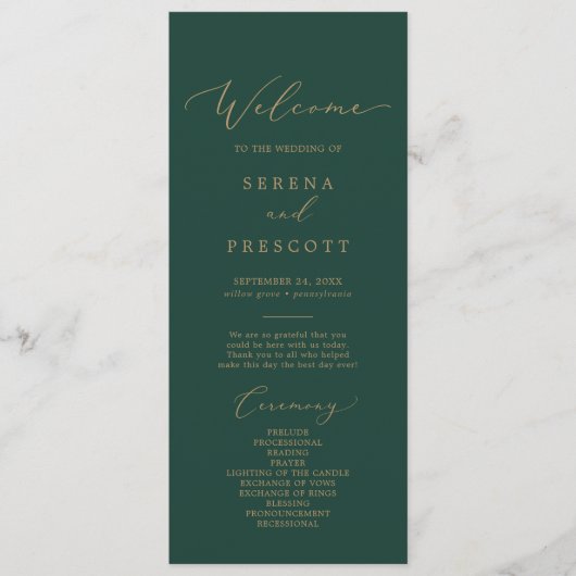 Delicate Gold-kalligrafie | Programma voor groene  Programmakaart (Voorkant)