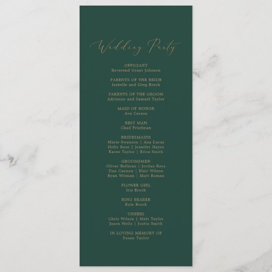 Delicate Gold-kalligrafie | Programma voor groene  Programmakaart (Achterkant)