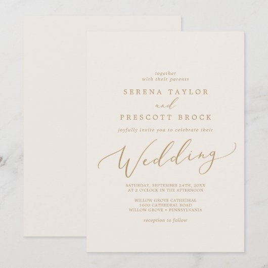 Delicate Gold-kalligrafie | Zwemweddenschap Kaart (Voorkant / Achterkant)