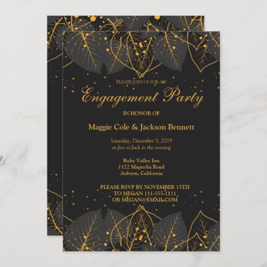 Delicate Gold Leaves Invitation Kaart (Voorkant / Achterkant)