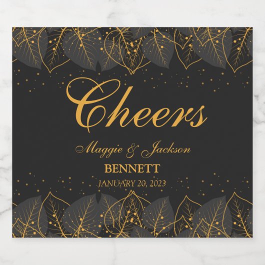 Delicate Gold Leaves Sparkling Wijnetiket (Enkel label)