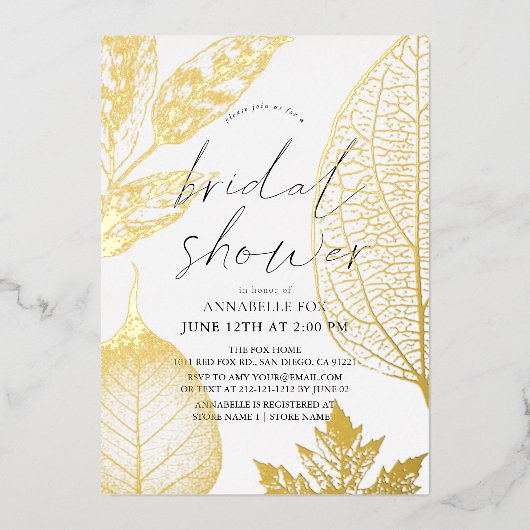 Delicate Gold Leaves Vrijgezellenfeest Folie Uitnodiging (Voorkant)