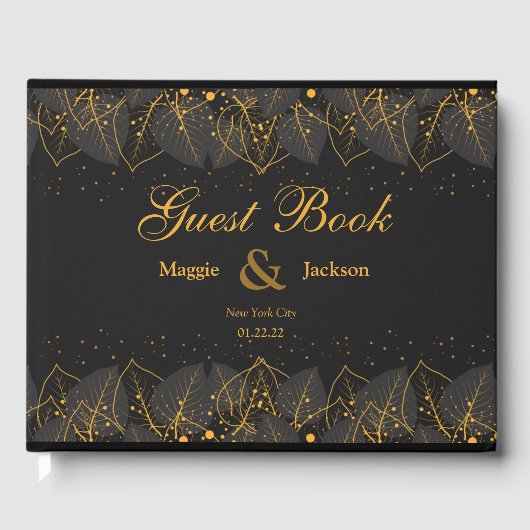Delicate Gold Leaves Wedding Guest Book Gastenboek (Voorkant)