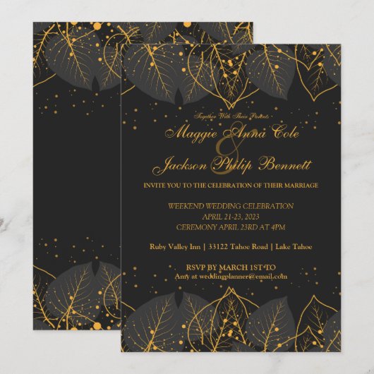 Delicate Gold Leaves Wedding Uitnodiging (Voorkant / Achterkant)