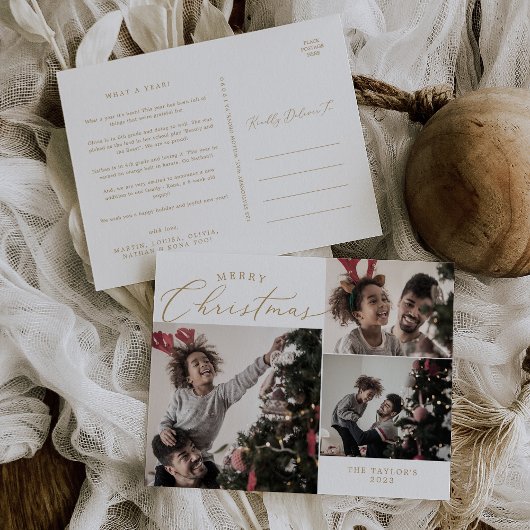 Delicate Gold Merry Kerstmis 3 Foto Newsletter Feestdagenkaart