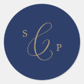 Delicate Gold Navy Monogram Wedding Envelope zegel (Voorkant)