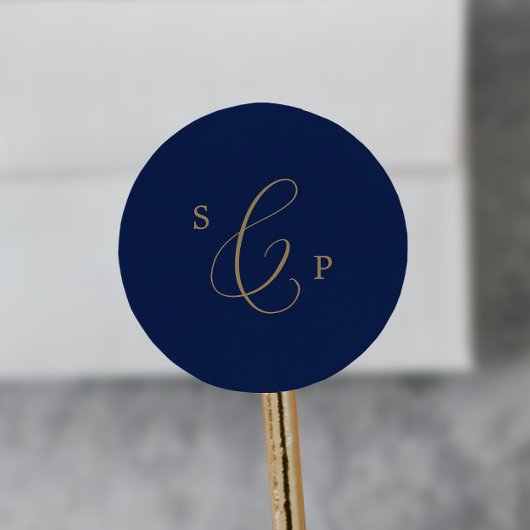 Delicate Gold Navy Monogram Wedding Envelope zegel