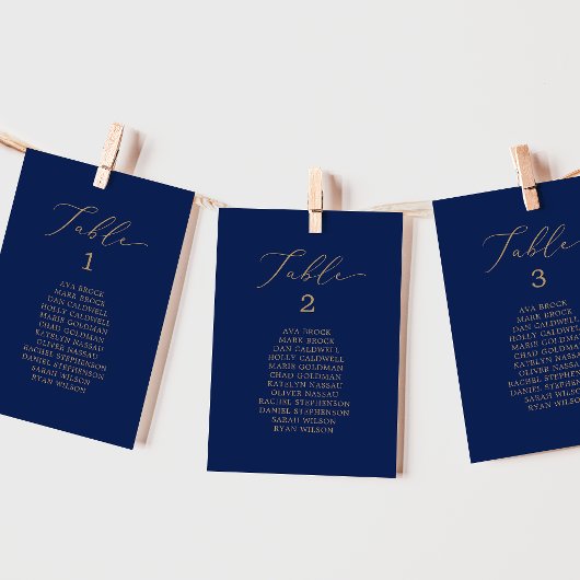 Delicate Gold Navy Table Number Seating Chart Kaar