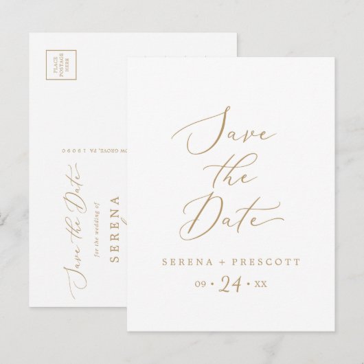 Delicate Gold Save the Date Announounding Briefkaa Uitnodiging Briefkaart (Voorkant / Achterkant)