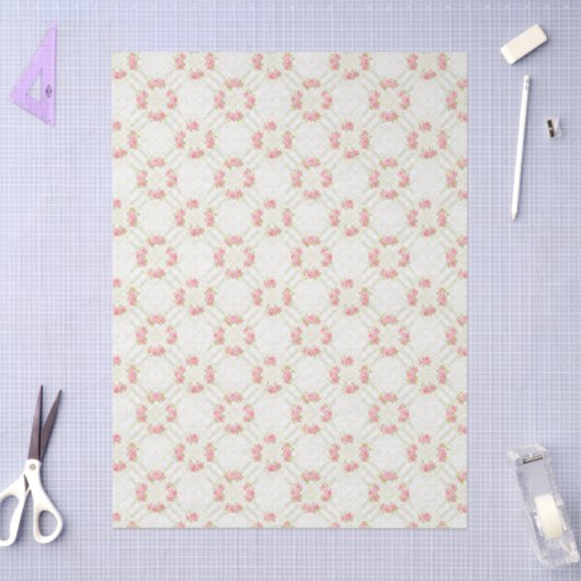 Delicate Gold Scrollwork & Pink Roses Floral Tissuepapier (Craft)