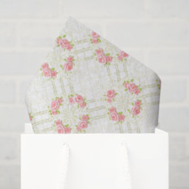 Delicate Gold Scrollwork & Pink Roses Floral Tissuepapier