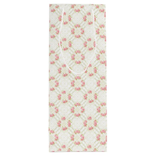 Delicate Gold Scrollwork & Pink Roses Floral Wijn Cadeautas (Achterkant)