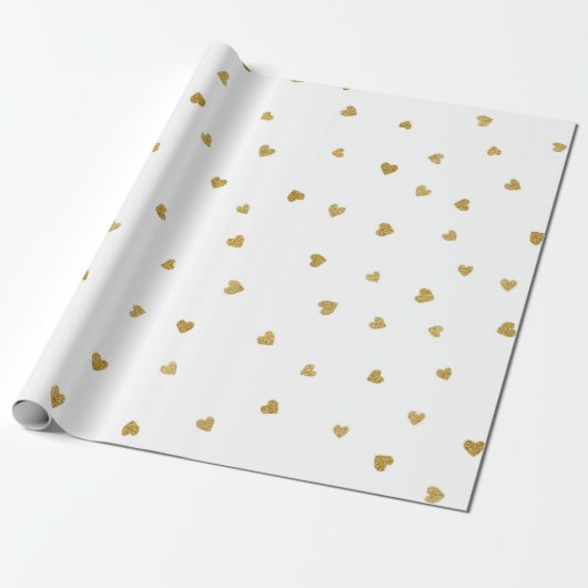 Delicate Gold Sepia Hearts Confetti White Favor Cadeaupapier (Uitgerold)