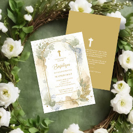 Delicate Gold Shades Floral Frame Arch Baptism Kaart