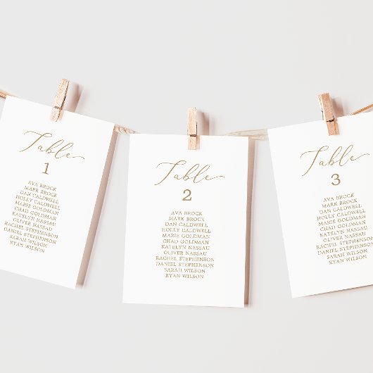 Delicate Gold Table Number Seating Chart Kaarten