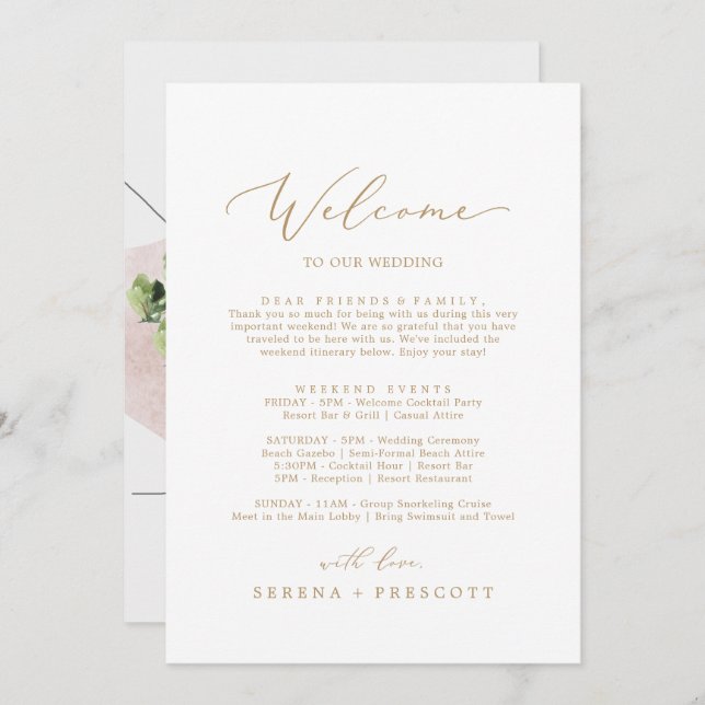 Delicate Gold-welkomstbrief rondweg en kaart (Voorkant / Achterkant)