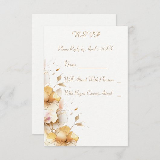 Delicate Golden Floral RSVP Kaartje (Voorkant / Achterkant)