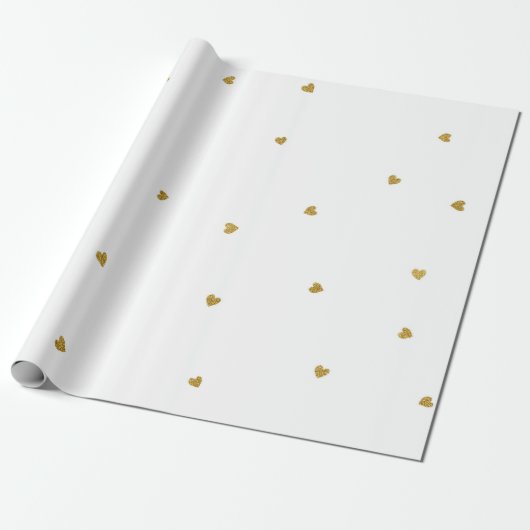 Delicate Golden Hearts Confetti Stippen Wit Cadeaupapier (Uitgerold)