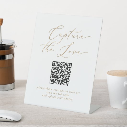 Delicate Goud Capture De Liefde QR Code Bruiloft Reclamebord Met Voetstuk (Insitu)