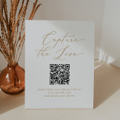 Delicate Goud Capture De Liefde QR Code Bruiloft Reclamebord Met Voetstuk