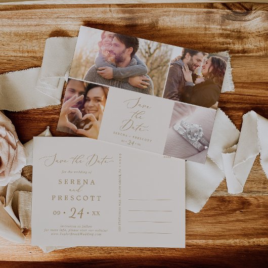 Delicate Goud Crème 4 Foto Sjabloon Save the Date