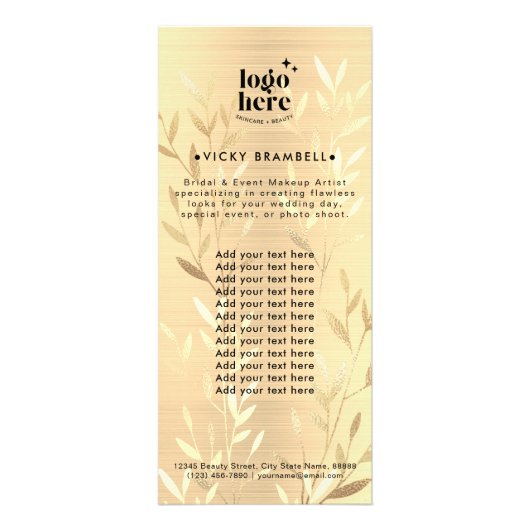 Delicate gouden bladeren geborsteld metaal service reclamekaart (Voorkant)