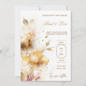 Delicate Gouden Bloemige Bruiloft Kaart (Voorkant)