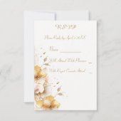 Delicate Gouden Bloemige Bruiloft RSVP Kaartje (Voorkant)