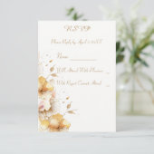 Delicate Gouden Bloemige Bruiloft RSVP Kaartje (Staand voorkant)