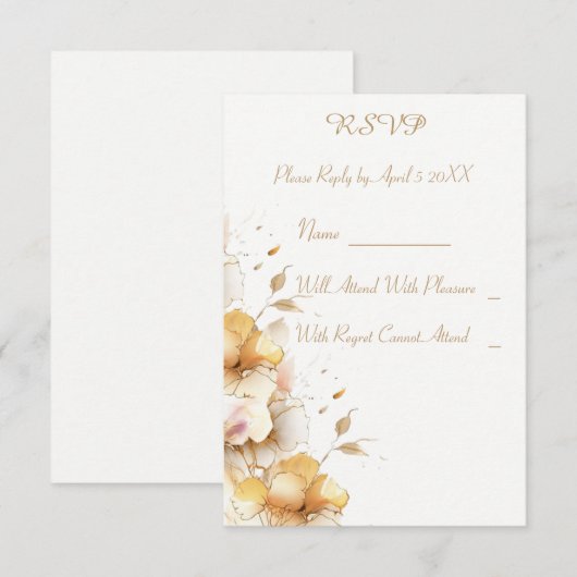 Delicate Gouden Bloemige Bruiloft RSVP Kaartje (Voorkant / Achterkant)