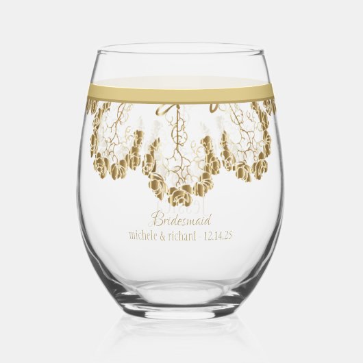 Delicate gouden bruidsmeisje wijnglas zonder voet (Achterkant)