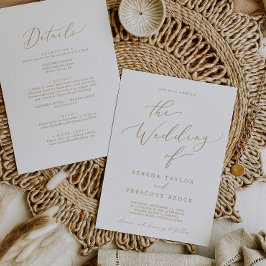 Delicate Gouden Calligrafie All-in-One Trouwkaart Kaart
