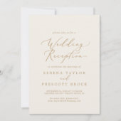 Delicate Gouden Calligrafie Crème Trouwreceptie Kaart (Voorkant)